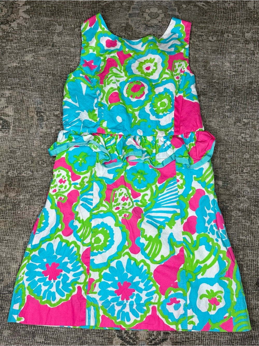 Lilly Pulitzer Summer Cotton Floral Print Sleeveless Peplum Dress Girls 7